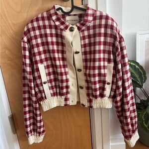 Red and White Checkered Bomber - Cropped - Medium